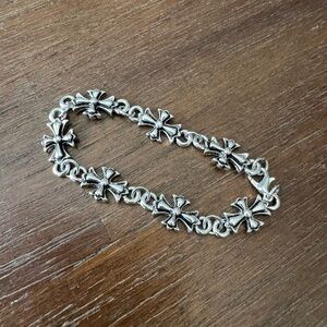 Y2K chrome color silver cross stacked bracelet